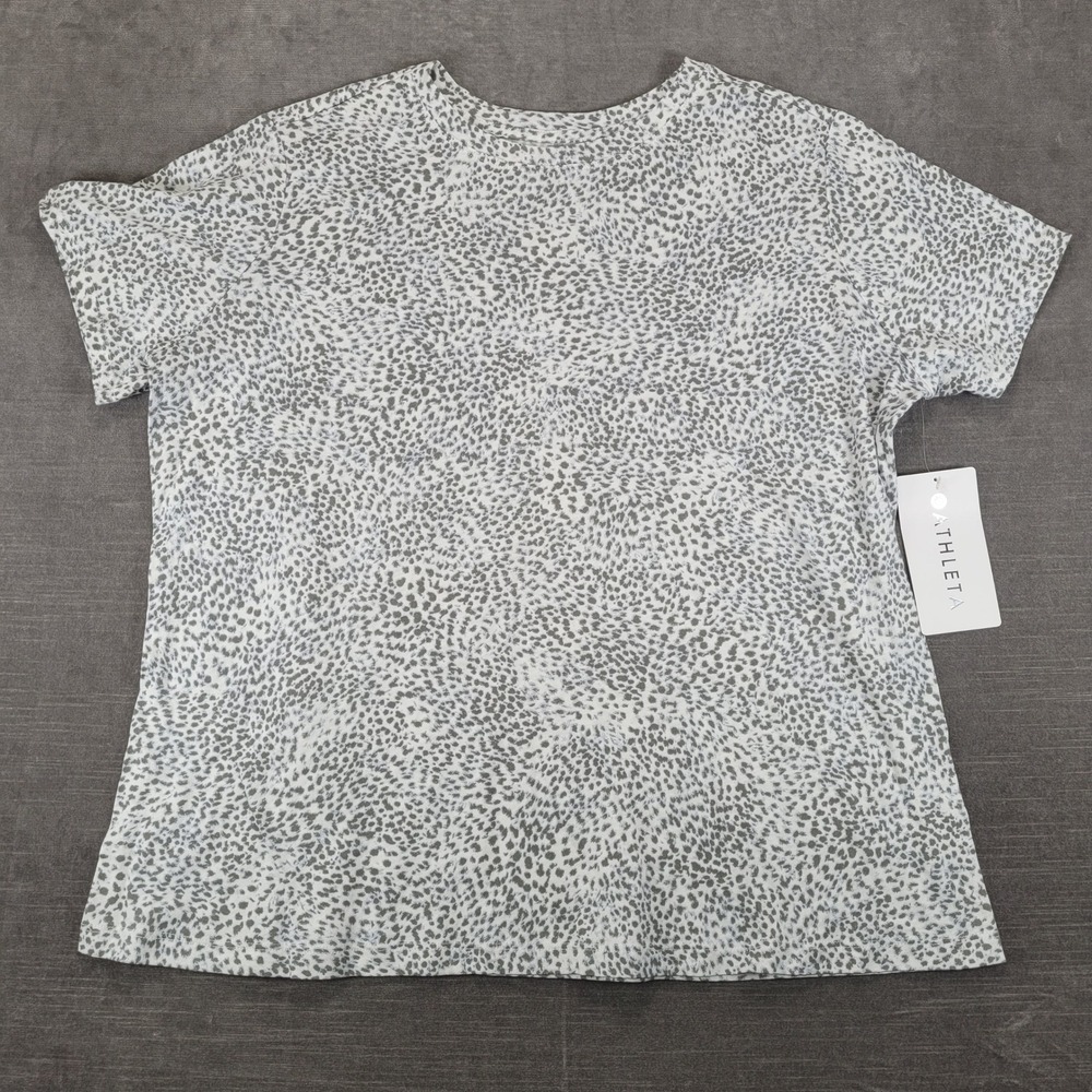 Athleta Organic Daily Printed Tee 1X Gray White Cheetah Animal Print New